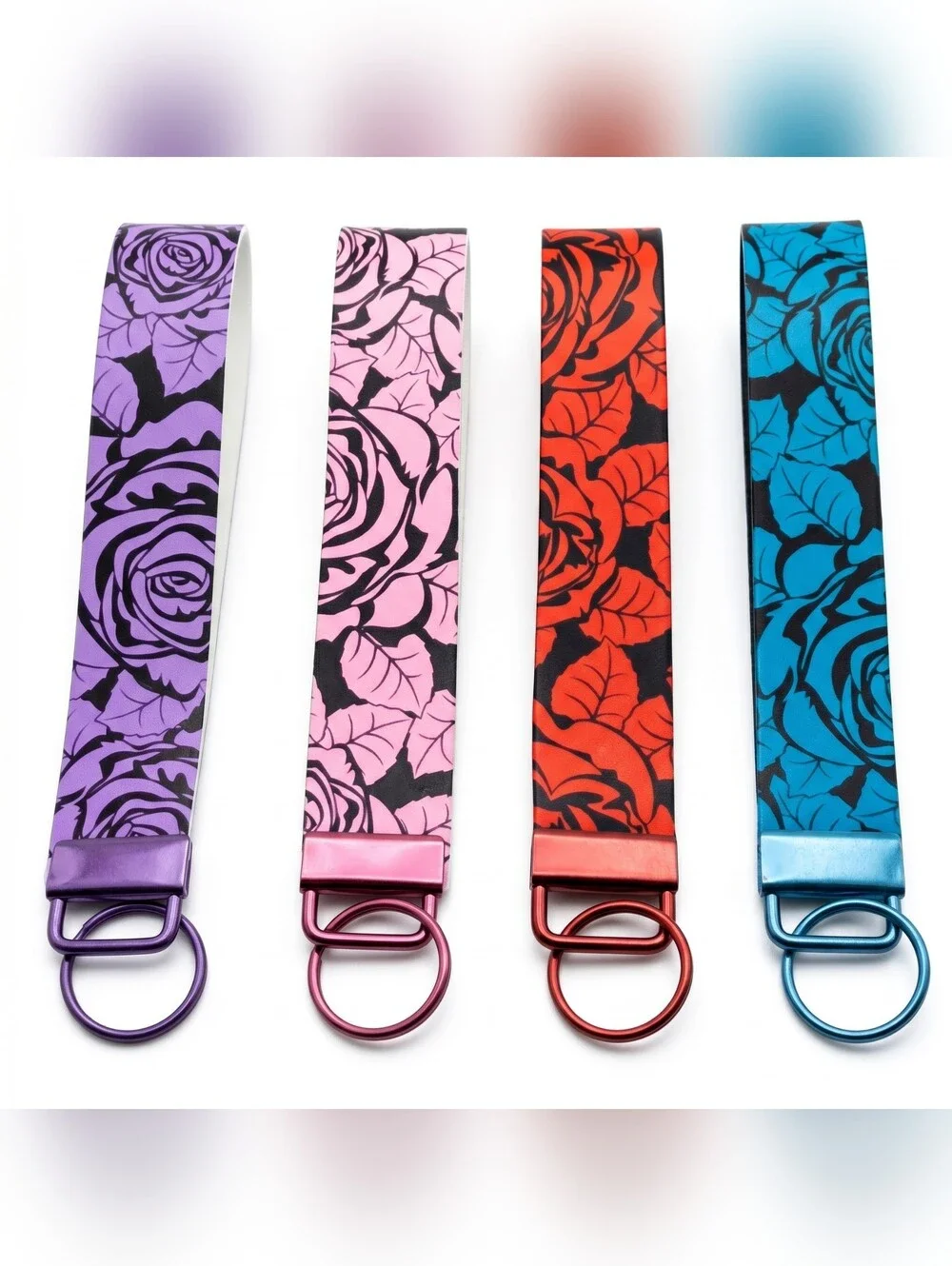 Rose Floral Collection Vegan Leather Wristlet Keychains - Just Jen - Picture 7 of 9